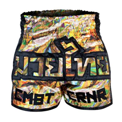 Shorts Jumbo de Muay Thai Dorado Cuarteado Frente 2